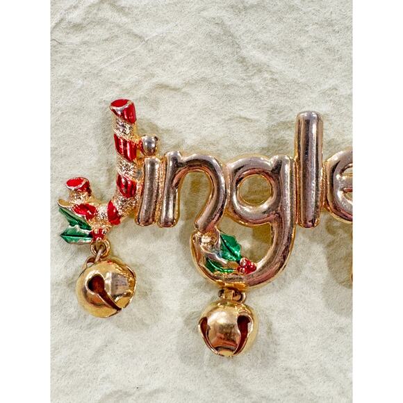 Vintage “Jingle” Christmas Pin Brooch with Bells & Holly CP18 - Picture 4 of 5